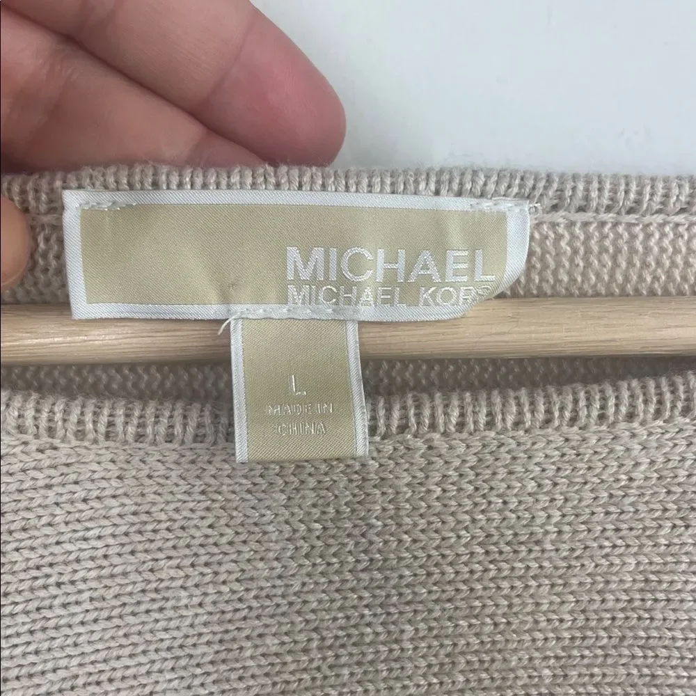 Michael Kors Beige Tight knit Boatneck 3/4 sleeve Sweater size Large